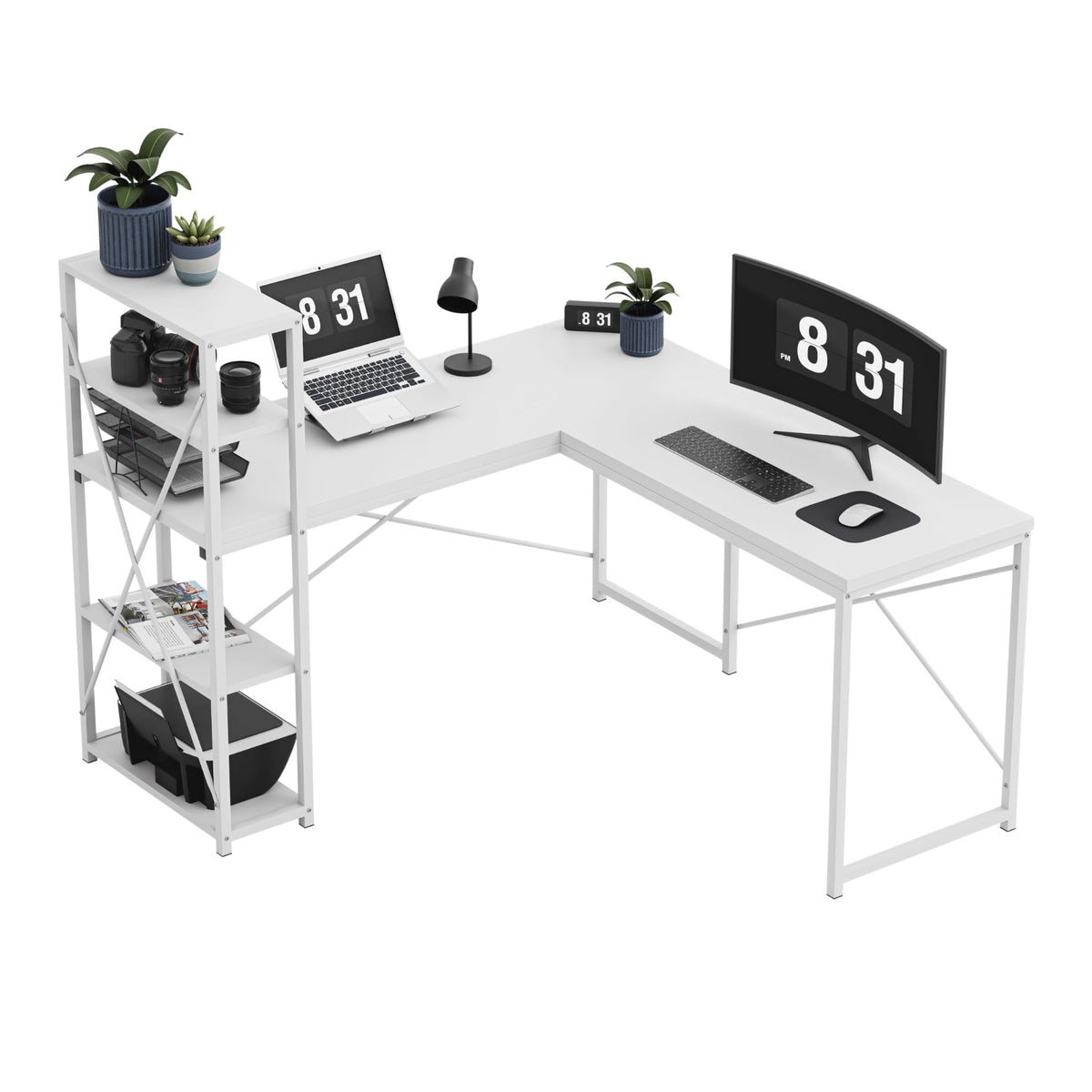 Mark Adler Leader 5.9 White 145 cm corner desk with shelves