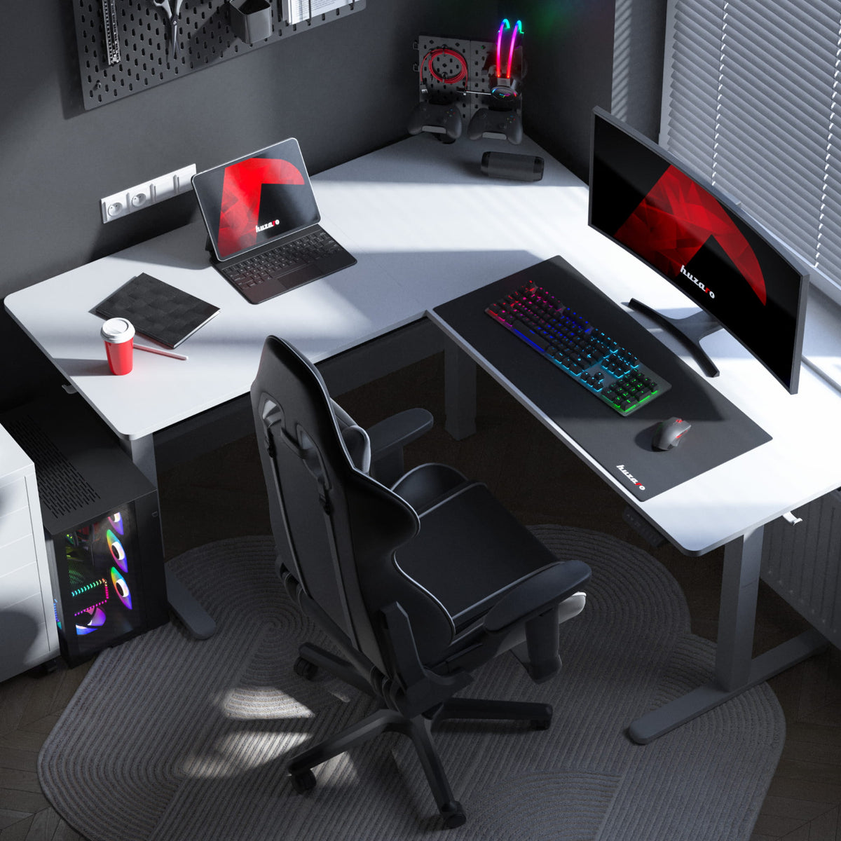 Huzaro Hero 9.5 White 160 cm electric corner desk