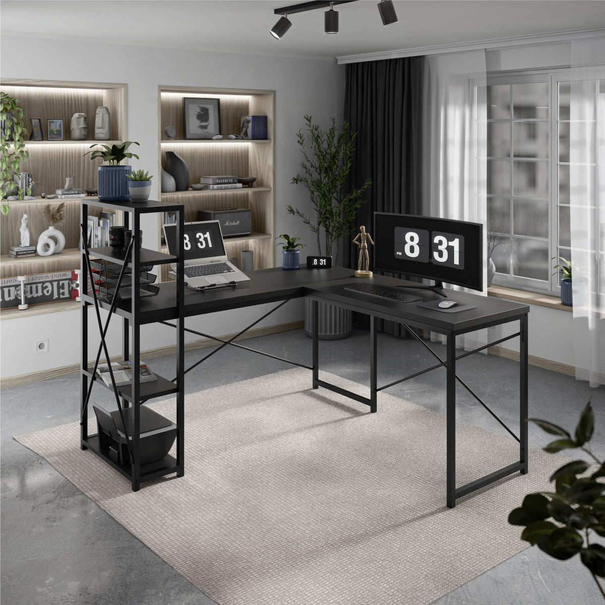 Mark Adler Leader 5.9 Black 145 cm corner desk with shelves