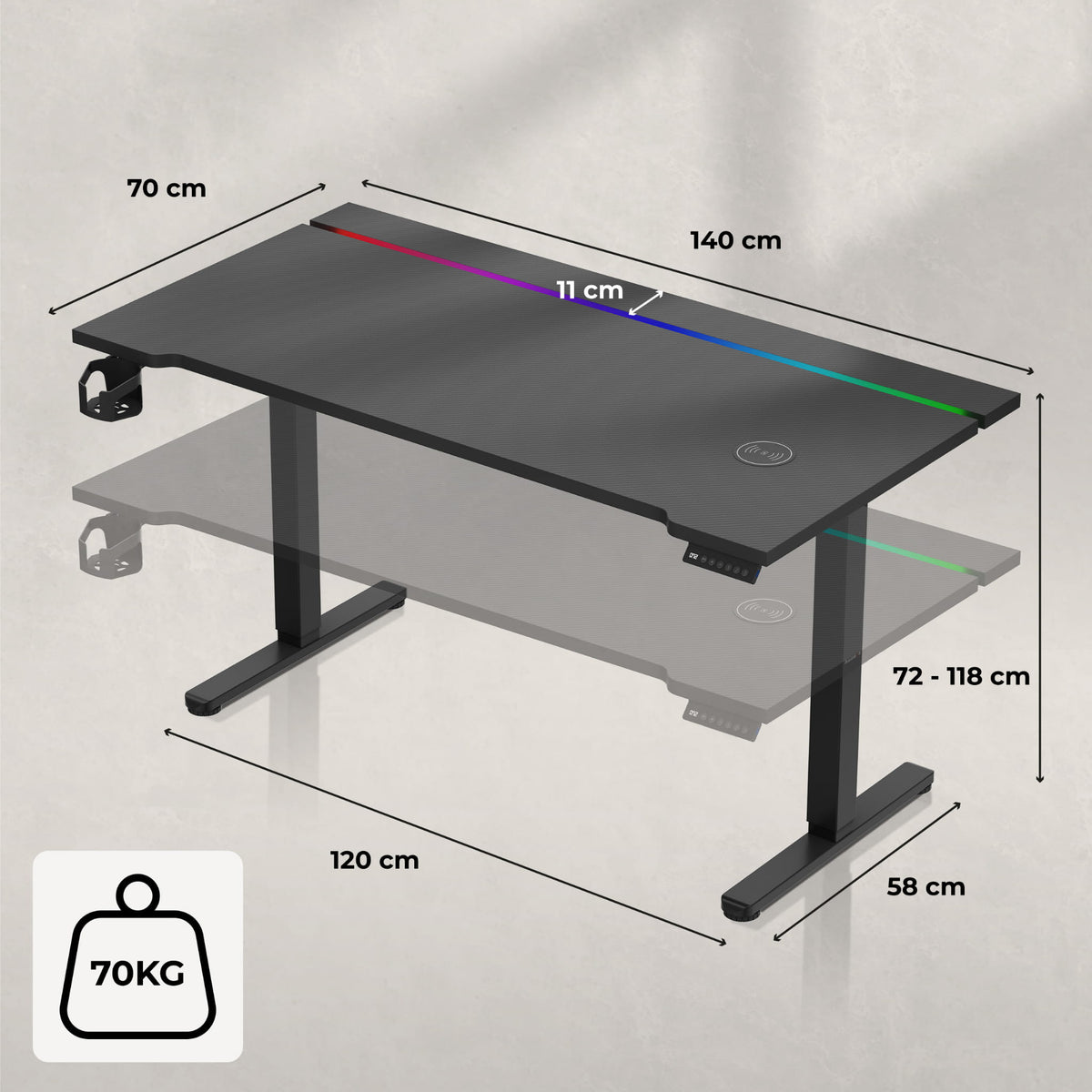 Huzaro Hero 8.7 RGB LED 140 cm Electric Desk