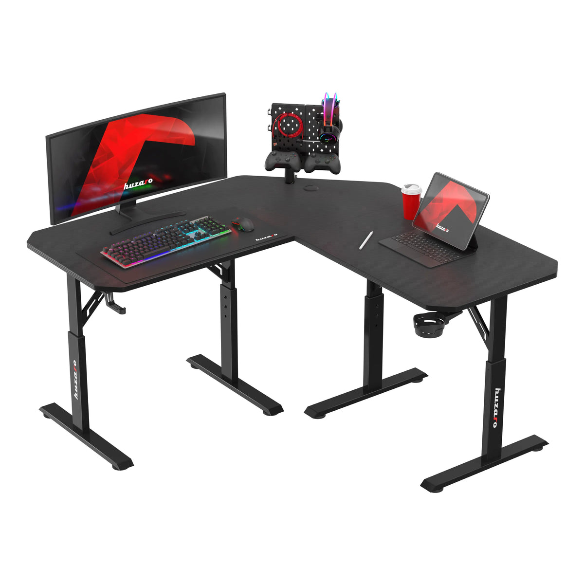 Huzaro Hero 7.3 Black height-adjustable corner gaming desk
