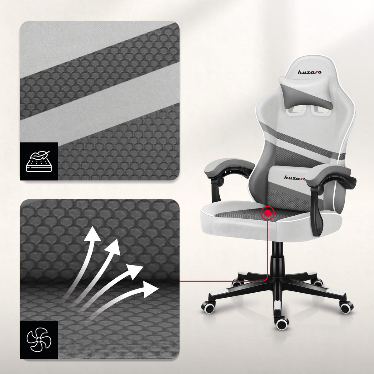 HUZARO FORCE 4.4 White Mesh Gaming Chair