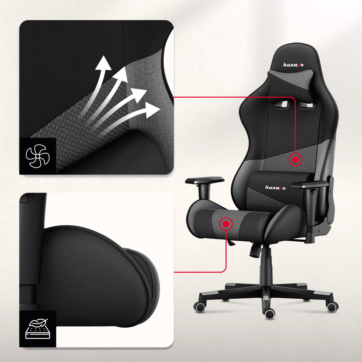 HUZARO FORCE 6.2 Gaming Chair – Grey Mesh