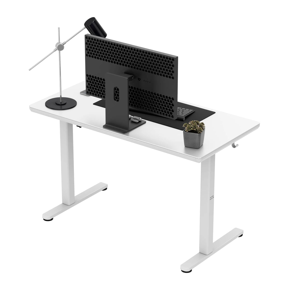 Mark Adler Leader 8.5 White electric desk with a glass top