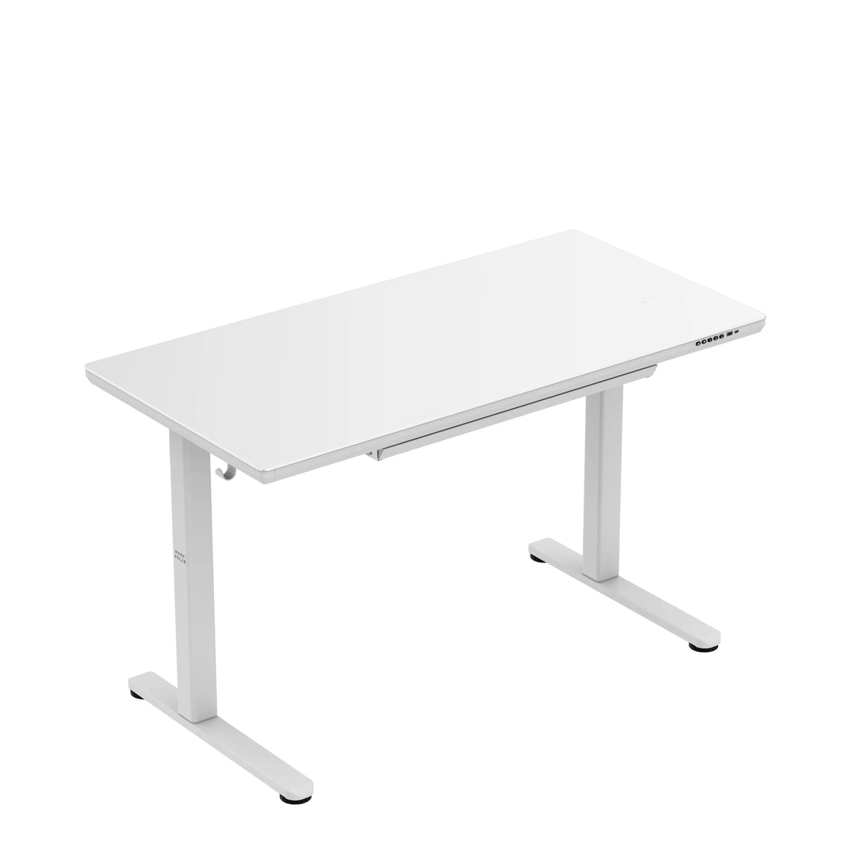 Mark Adler Leader 8.5 White electric desk with a glass top