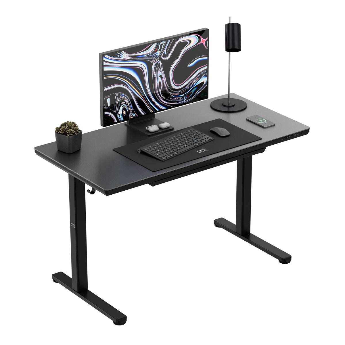 Mark Adler Leader 8.5 Black electric desk with a glass top