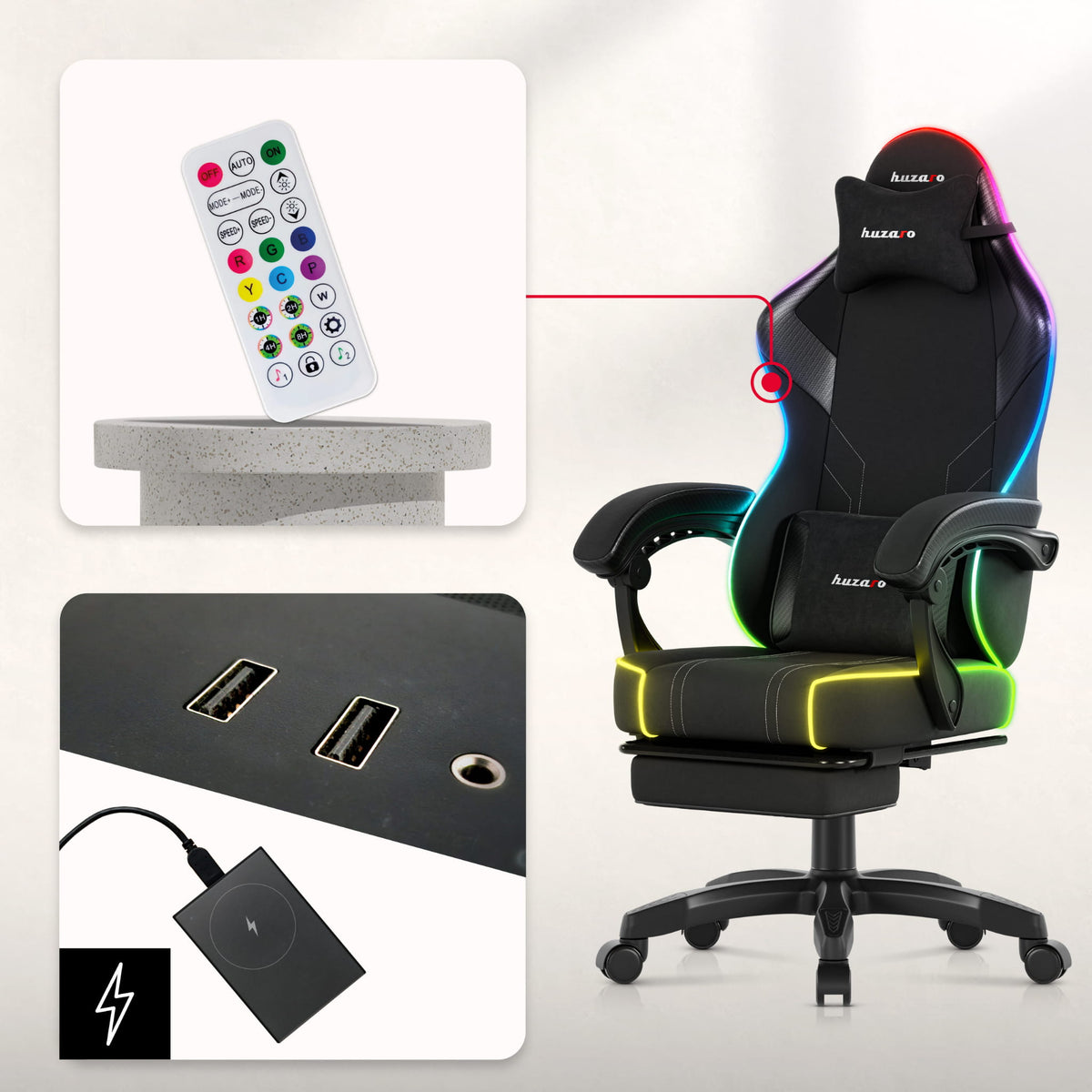Huzaro Force 3.7 RGB Black gaming chair