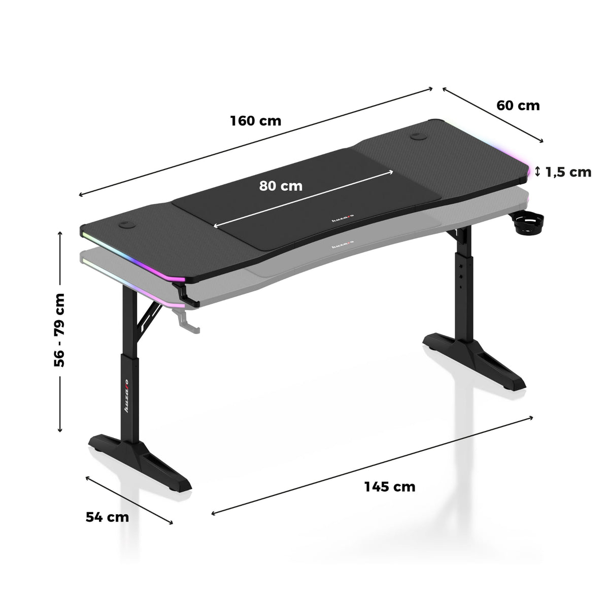 Huzaro Hero 4.6 RGB Black 160 cm LED gaming desk