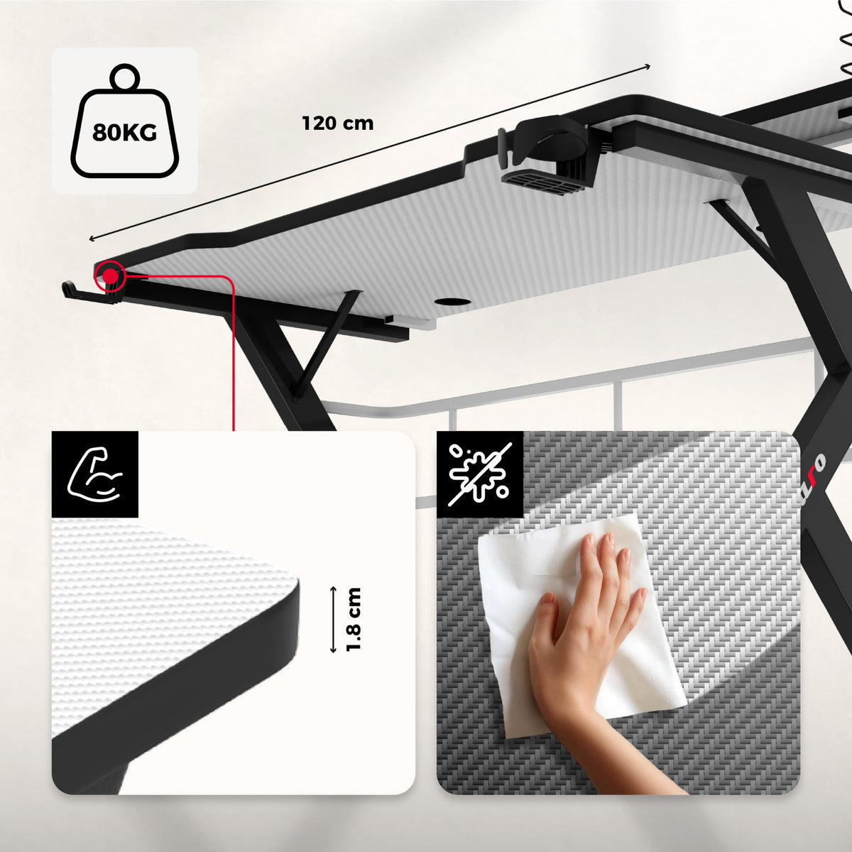 Huzaro Hero 5.0 White 120 cm Gaming Desk