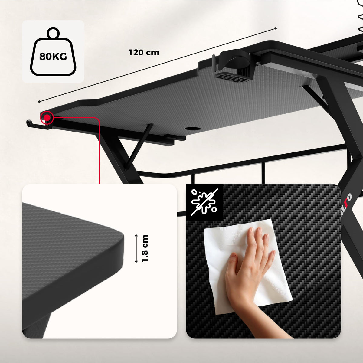 Huzaro Hero 5.0 Black 120 cm Gaming Desk