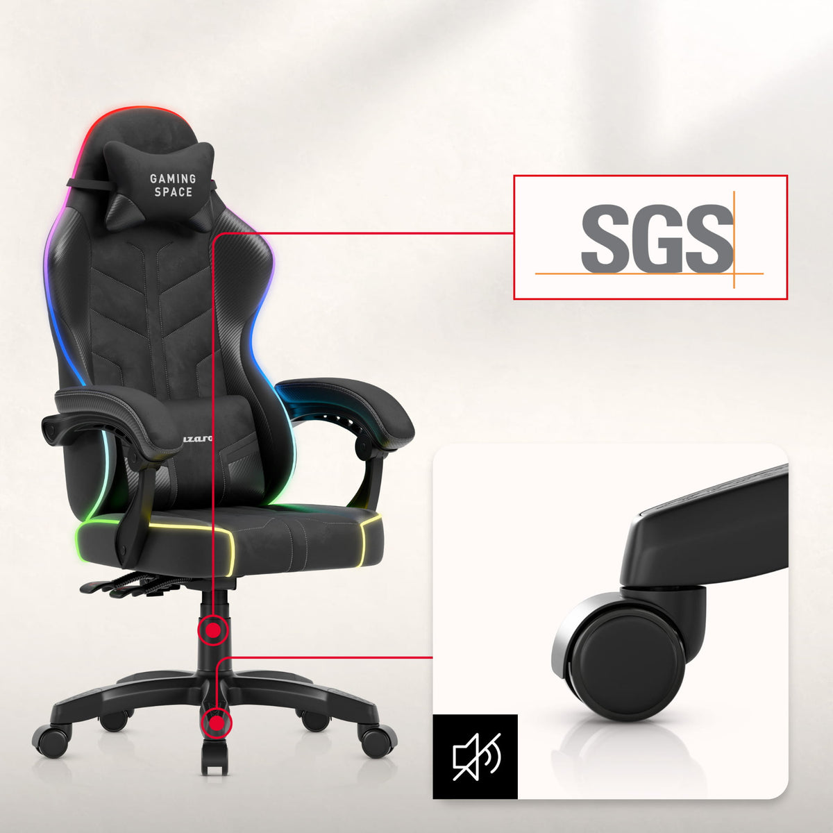 Huzaro Force 2.7 RGB Black velour gaming chair