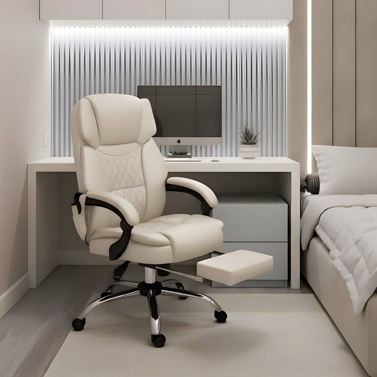 Mark Adler Boss 6.0 Beige office chair with massage function and footrest