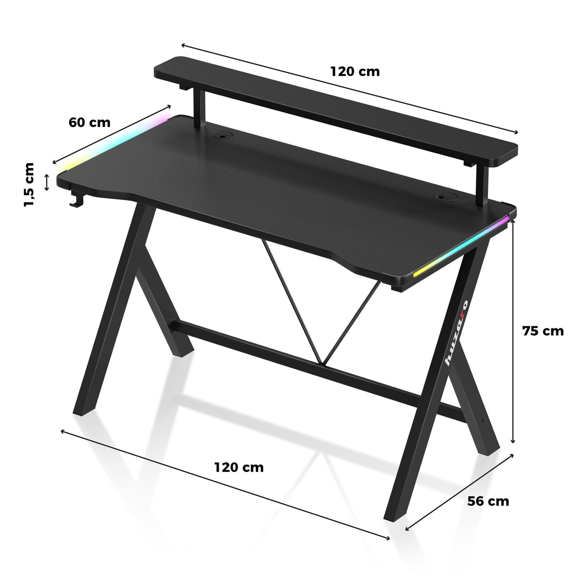 Huzaro Hero 1.9 RGB LED Gaming Desk, 120 cm