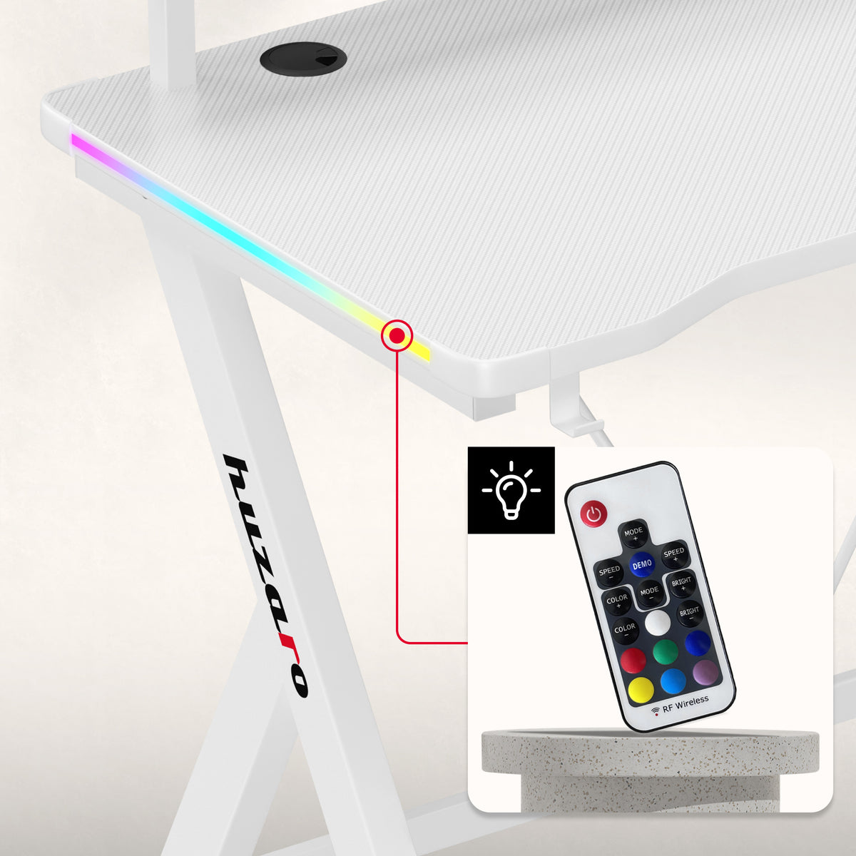 Huzaro Hero 1.9 RGB White 120 cm LED gaming desk