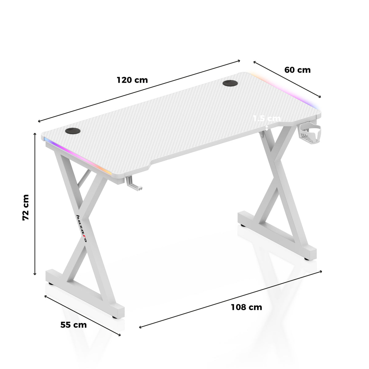 Huzaro Hero 2.3 RGB White 120 cm LED gaming desk