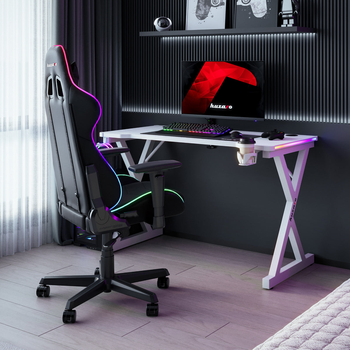 Huzaro Hero 2.3 RGB White 120 cm LED gaming desk