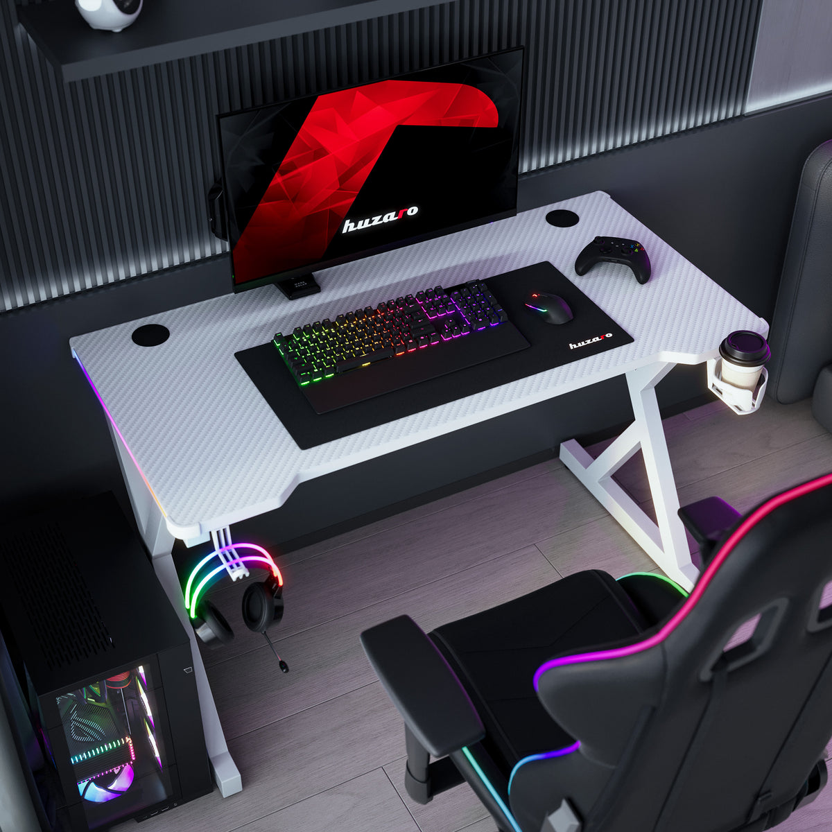 Huzaro Hero 2.3 RGB White 120 cm LED gaming desk