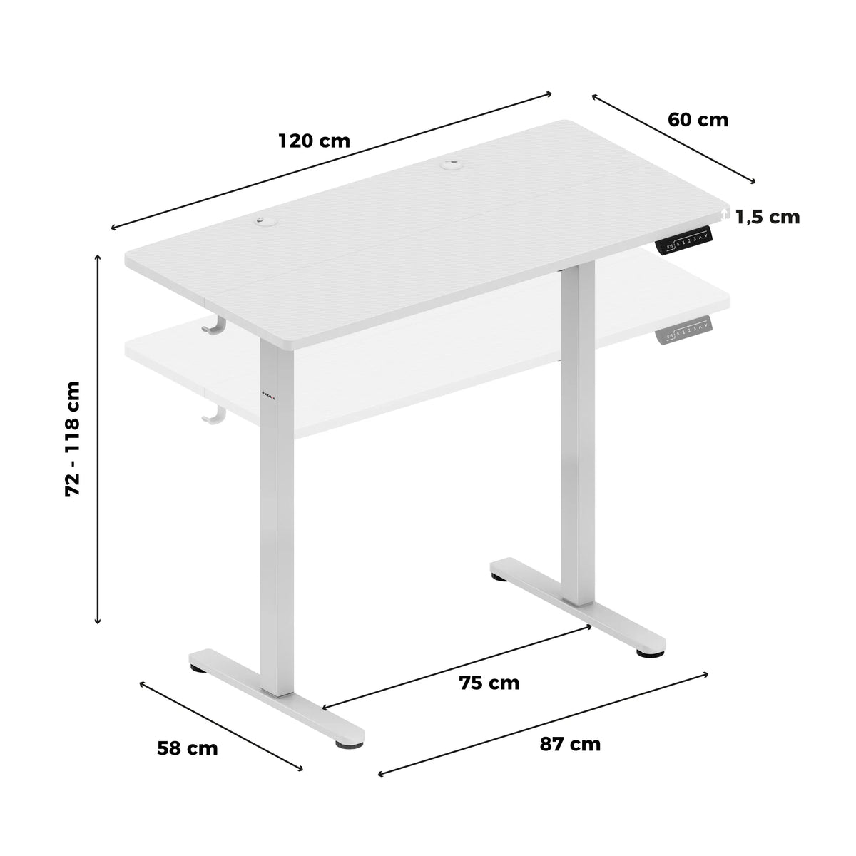 Huzaro Hero 8.1 White 120 cm Electric Gaming Desk