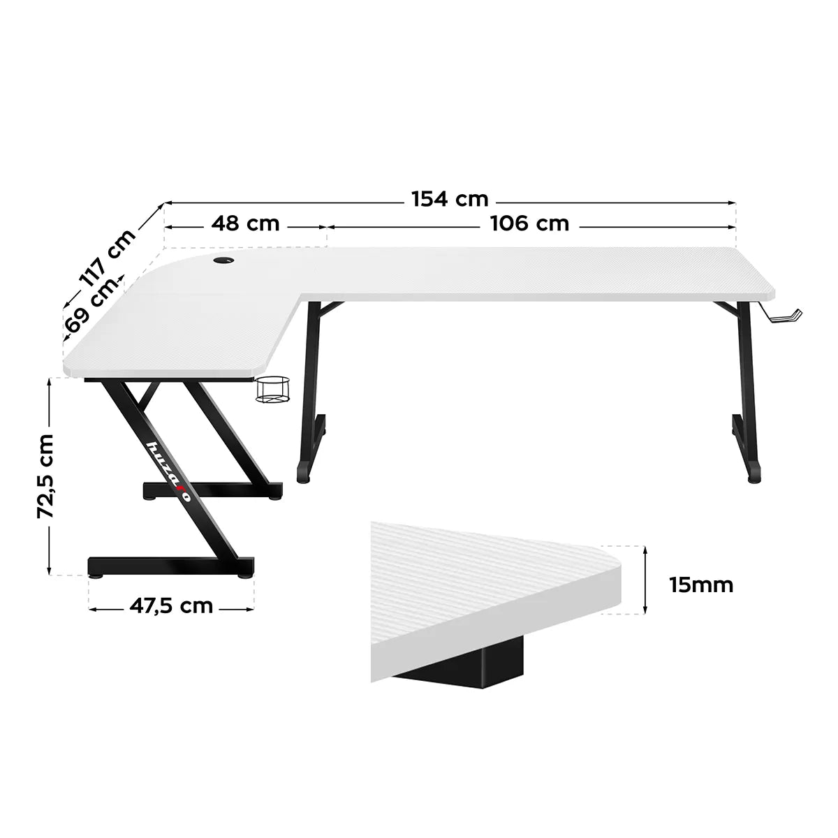 Huzaro Hero 7.0 White 154 cm Gaming Desk