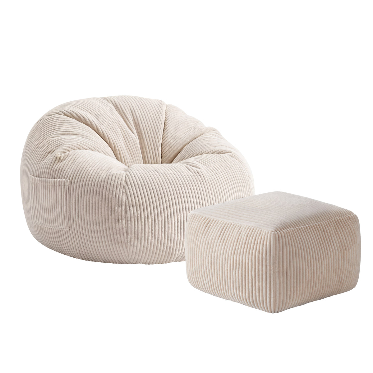 Mark Adler Comfy 3.0 Beige corduroy pouffe armchair with footstool