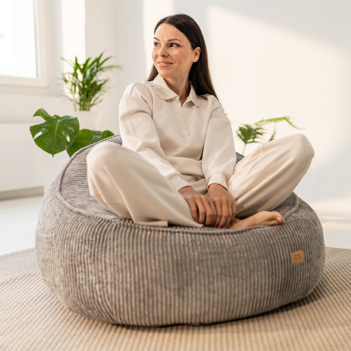 Mark Adler Comfy 4.0 Grey corduroy pouffe armchair with backrest