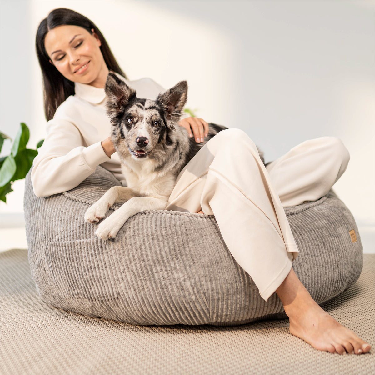 Mark Adler Comfy 4.0 Grey corduroy pouffe armchair with backrest
