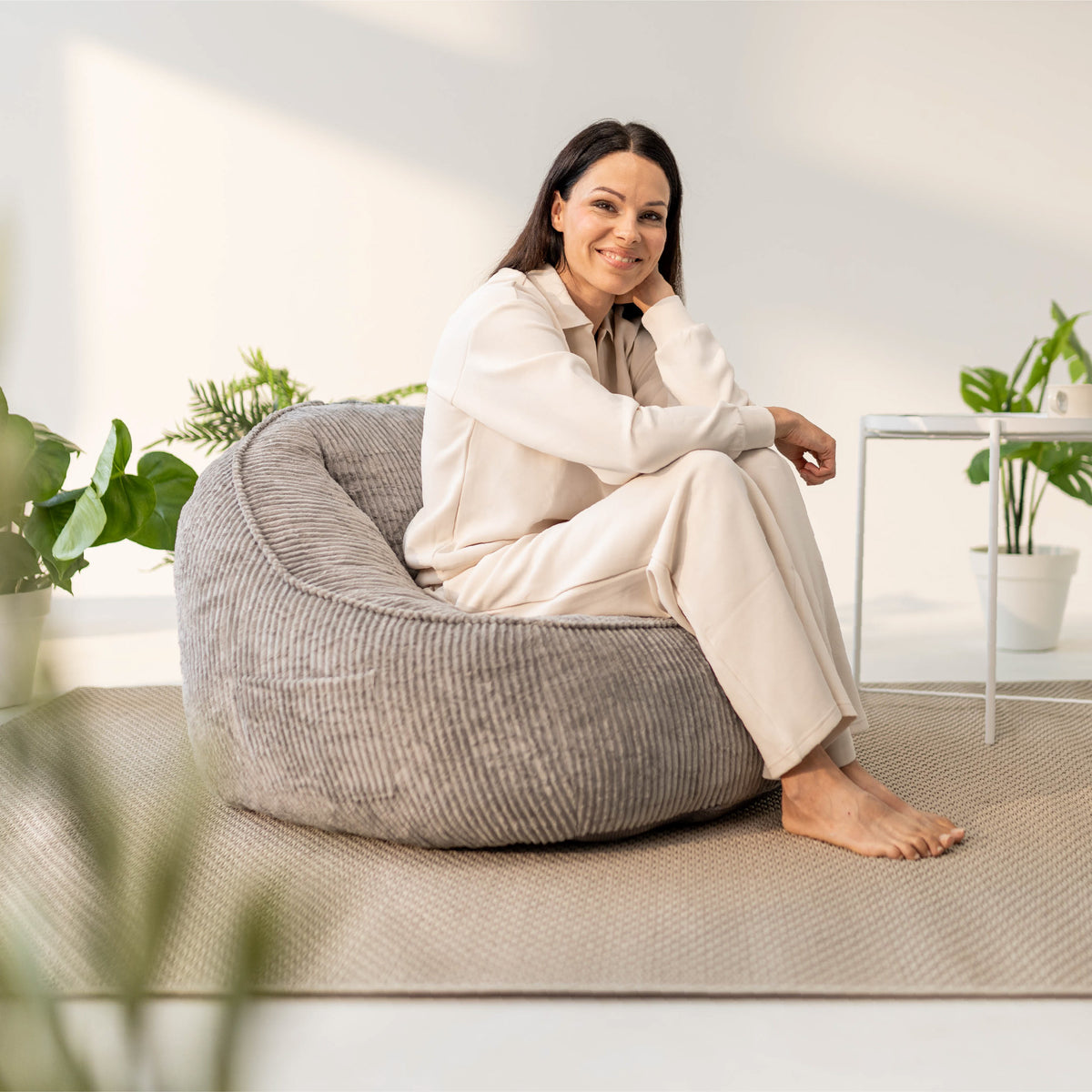 Mark Adler Comfy 4.0 Grey corduroy pouffe armchair with backrest