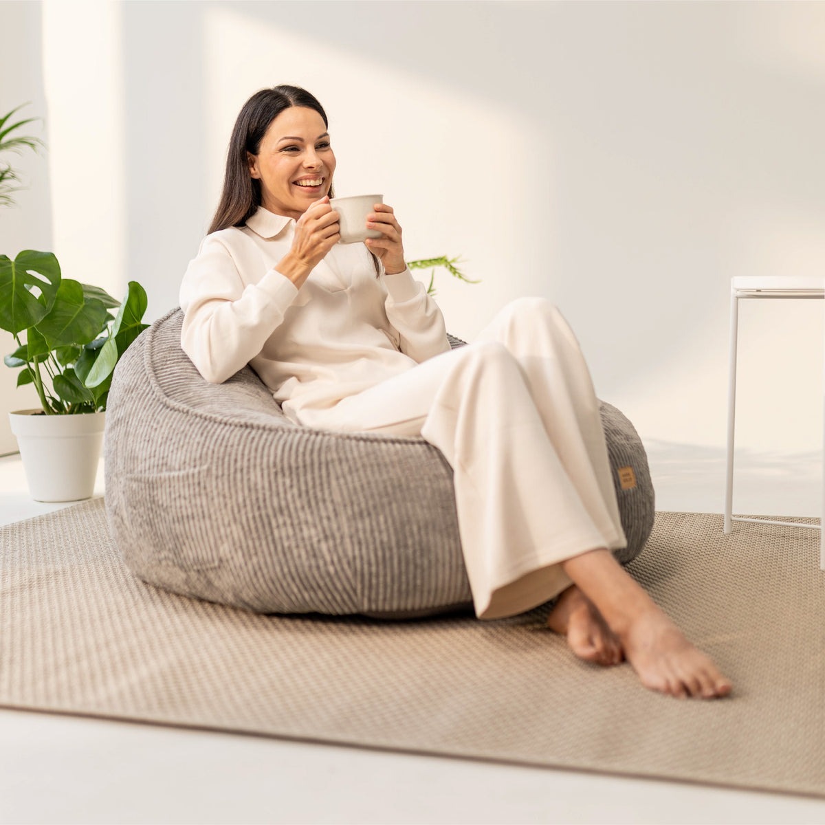 Mark Adler Comfy 4.0 Grey corduroy pouffe armchair with backrest
