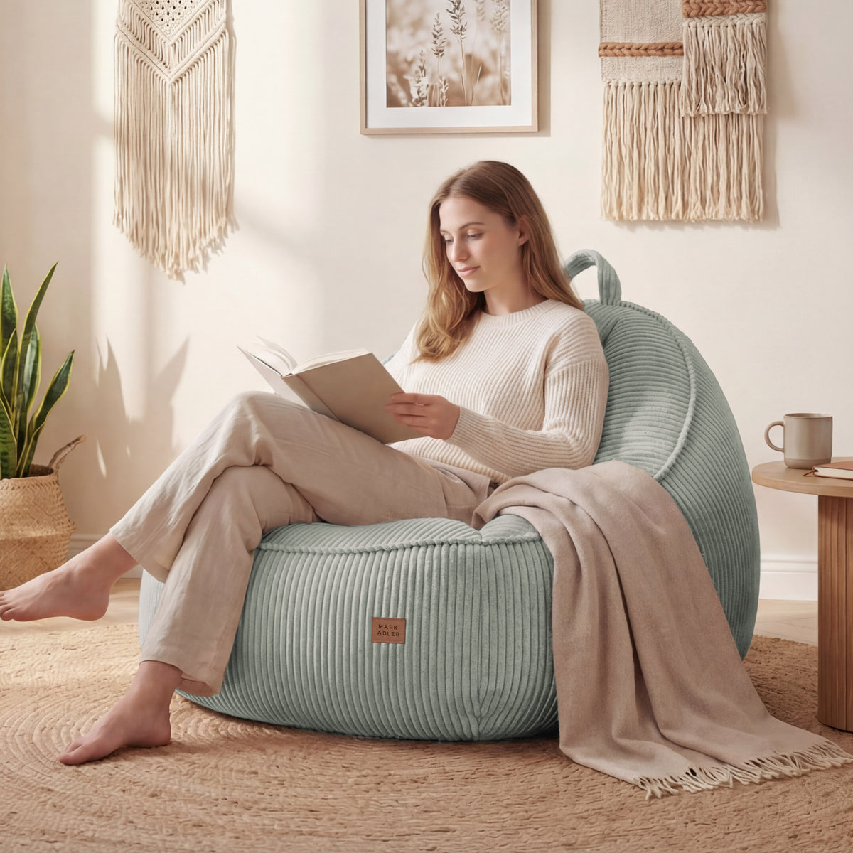 Mark Adler Comfy 4.0 Sage corduroy pouffe armchair with backrest