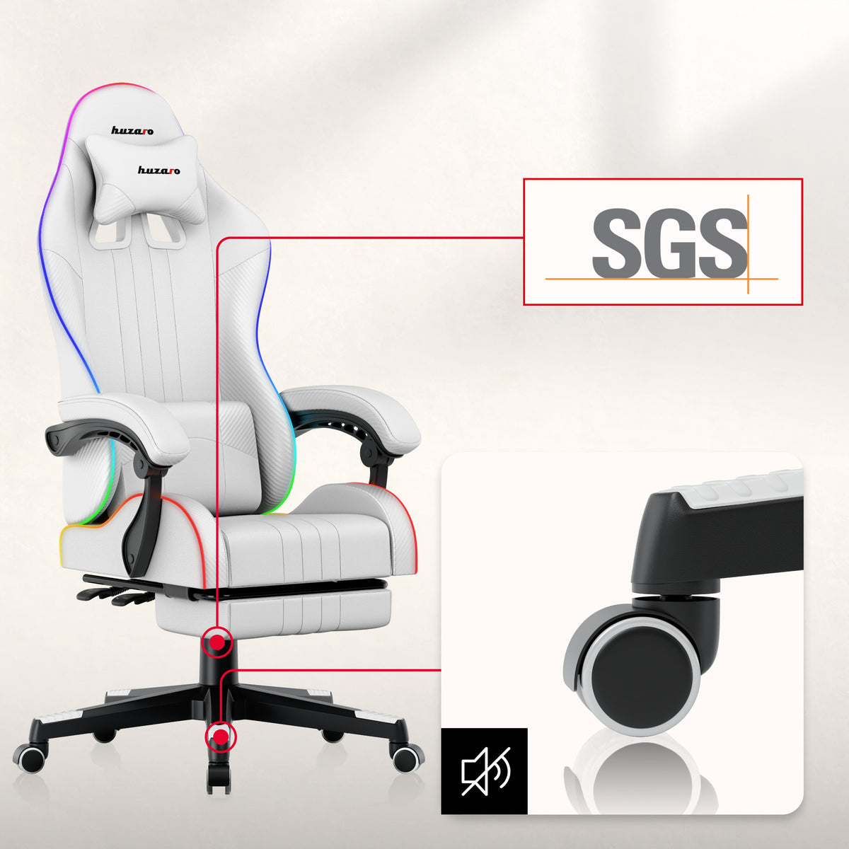 HUZARO Force 4.7 White RGB Gaming Chair