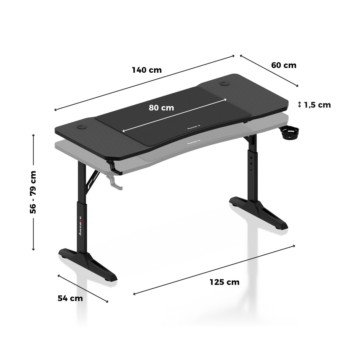 Huzaro Hero 3.6 Black 140 cm gaming desk
