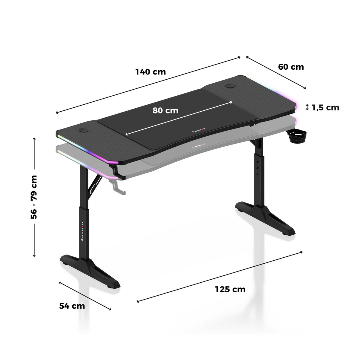 Huzaro Hero 3.6 RGB LED Black 140 cm gaming desk