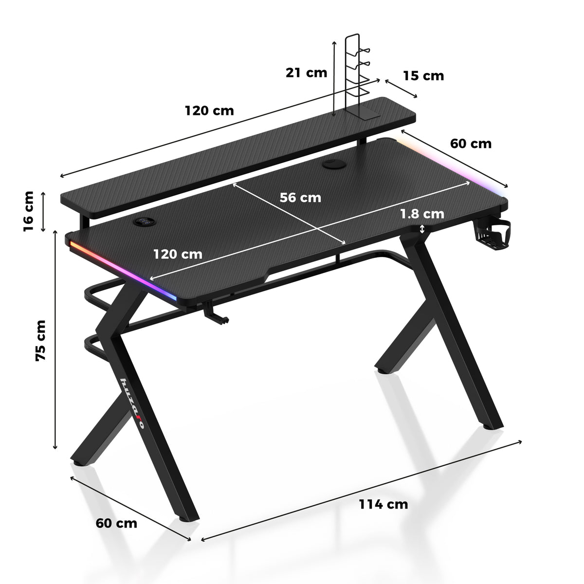 Huzaro Hero 5.0 RGB LED 120 cm Gaming Desk