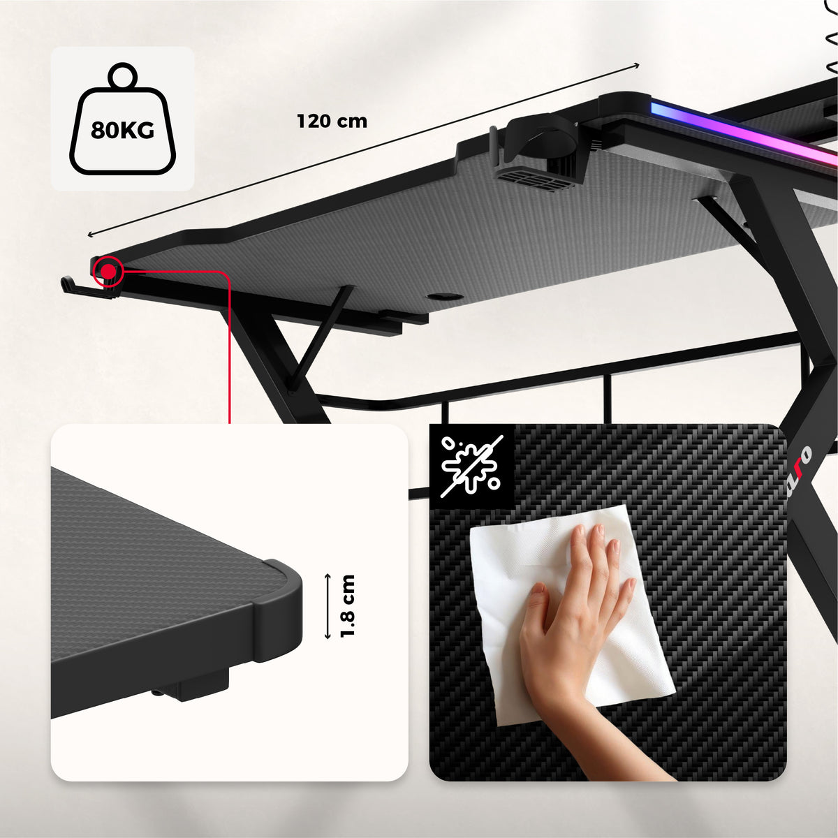 Huzaro Hero 5.0 RGB LED 120 cm Gaming Desk