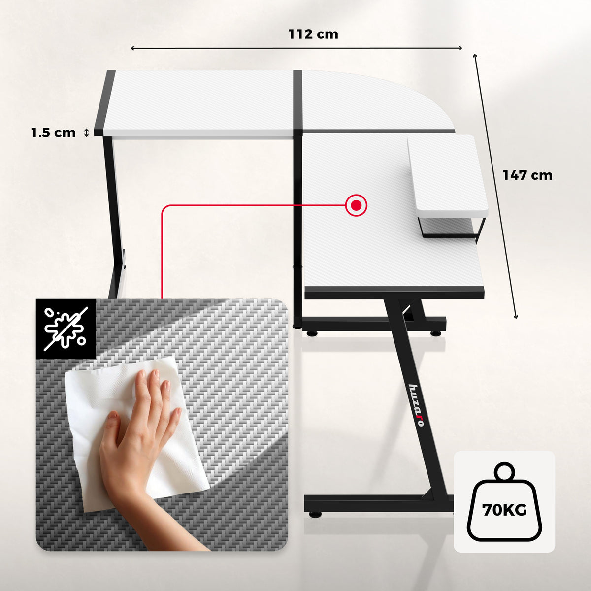Huzaro Hero 6.0 White 147 cm Gaming Desk