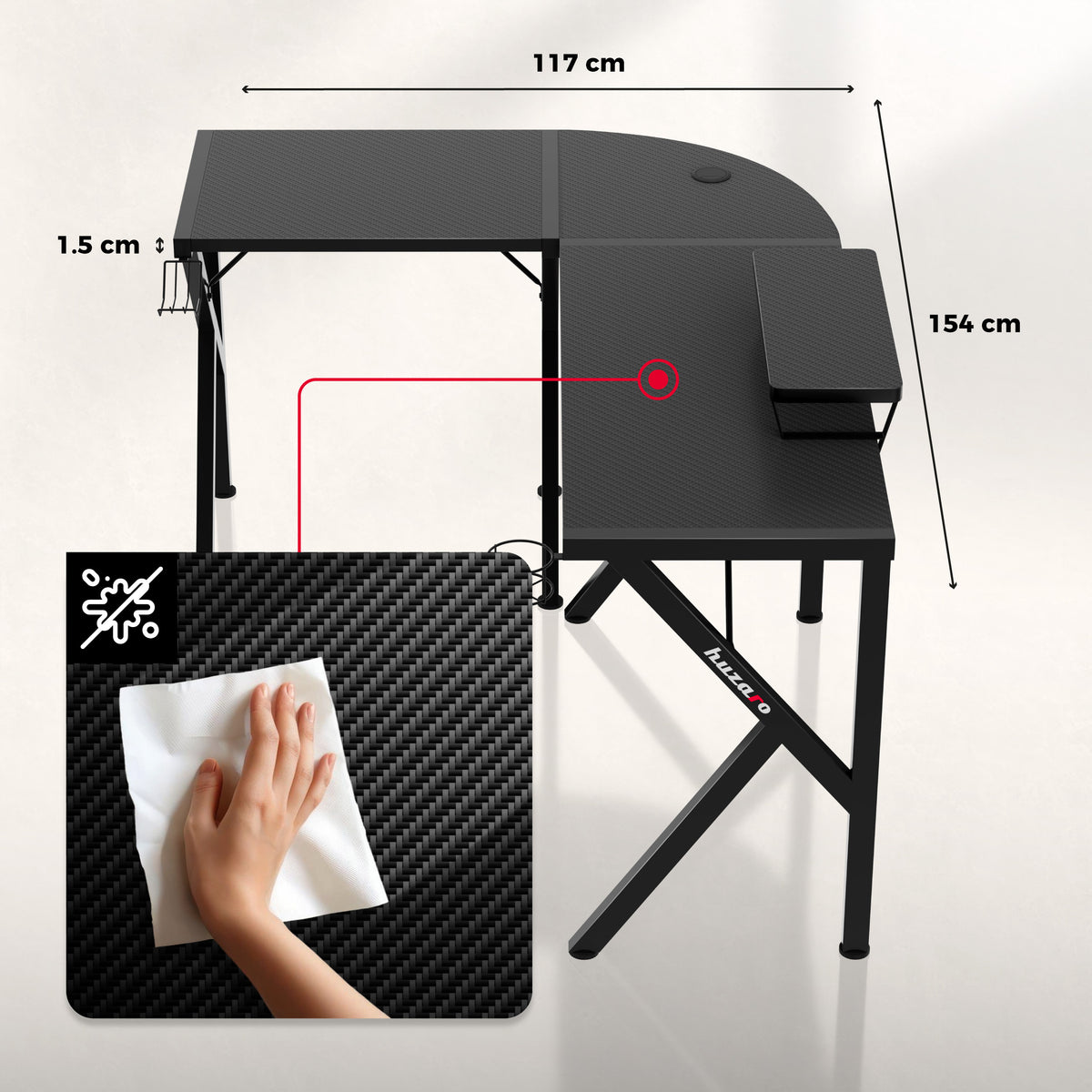 Huzaro Hero 6.3 Black 154 cm Gaming Desk