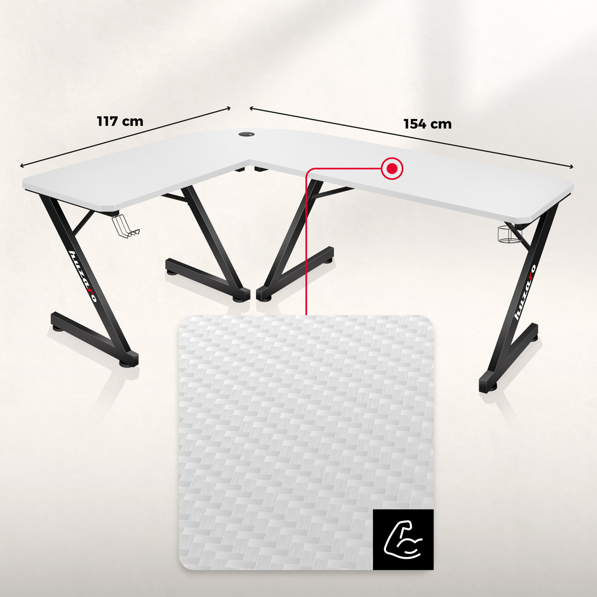 Huzaro Hero 7.0 White 154 cm Gaming Desk