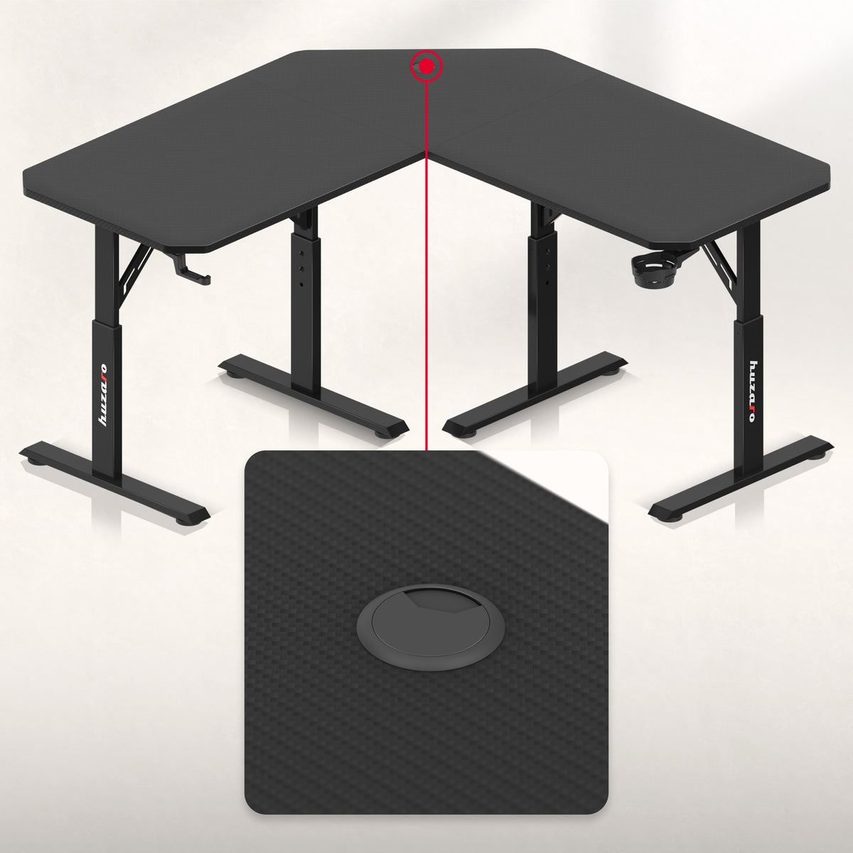 Huzaro Hero 7.3 Black height-adjustable corner gaming desk