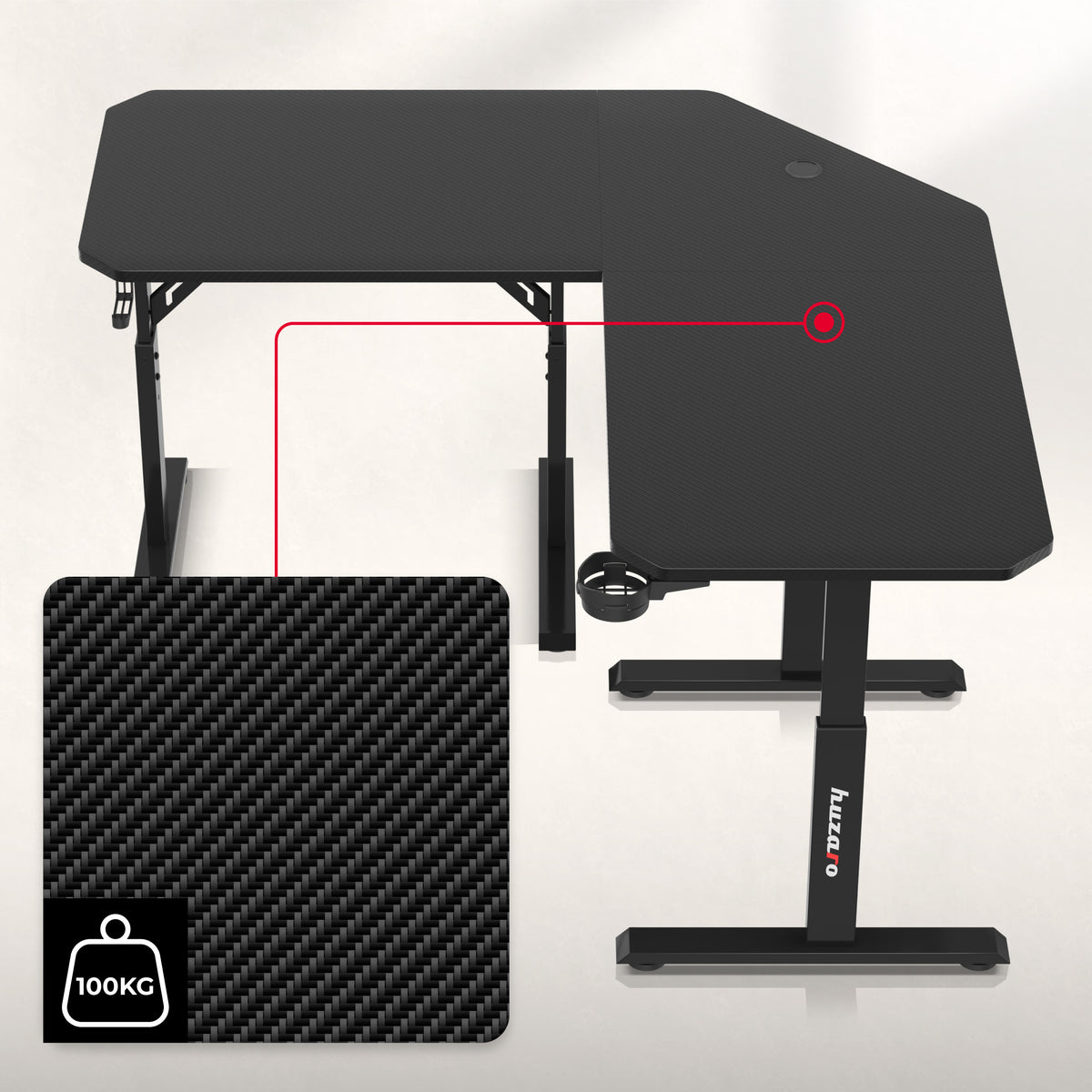 Huzaro Hero 7.3 Black height-adjustable corner gaming desk