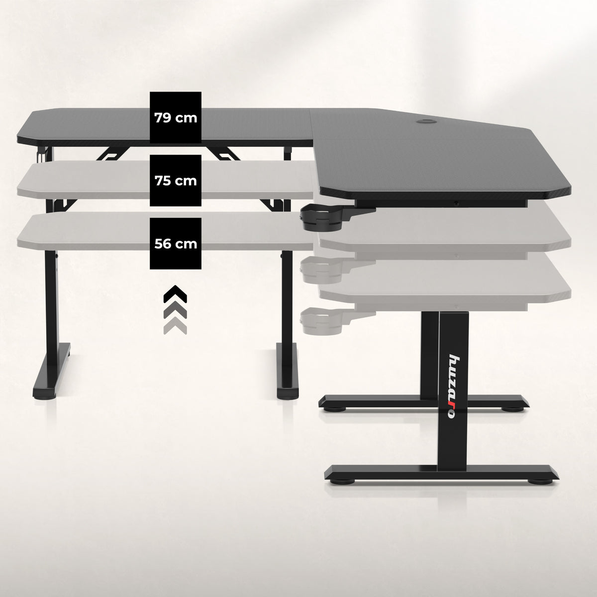 Huzaro Hero 7.3 Black height-adjustable corner gaming desk