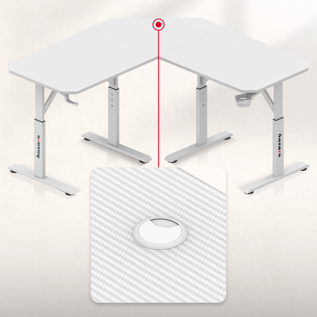 Huzaro Hero 7.3 White height-adjustable corner gaming desk