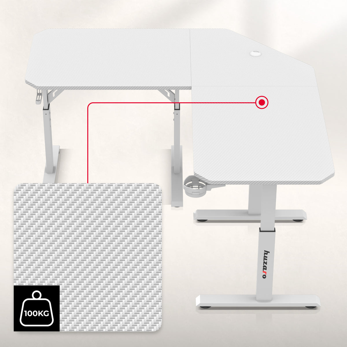 Huzaro Hero 7.3 White height-adjustable corner gaming desk