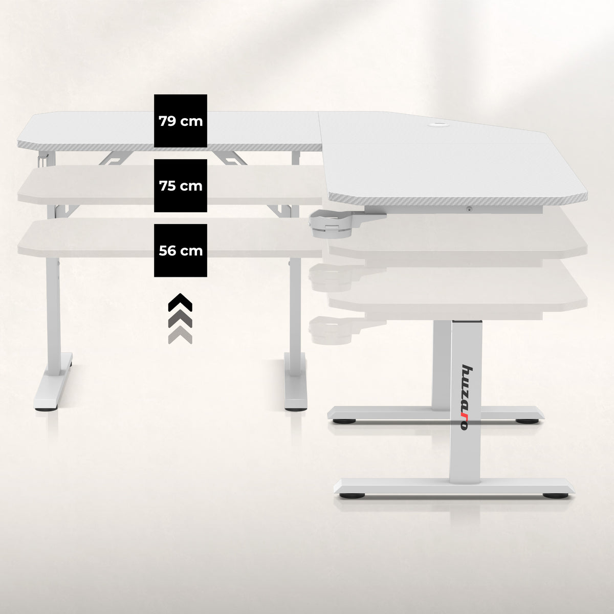 Huzaro Hero 7.3 White height-adjustable corner gaming desk