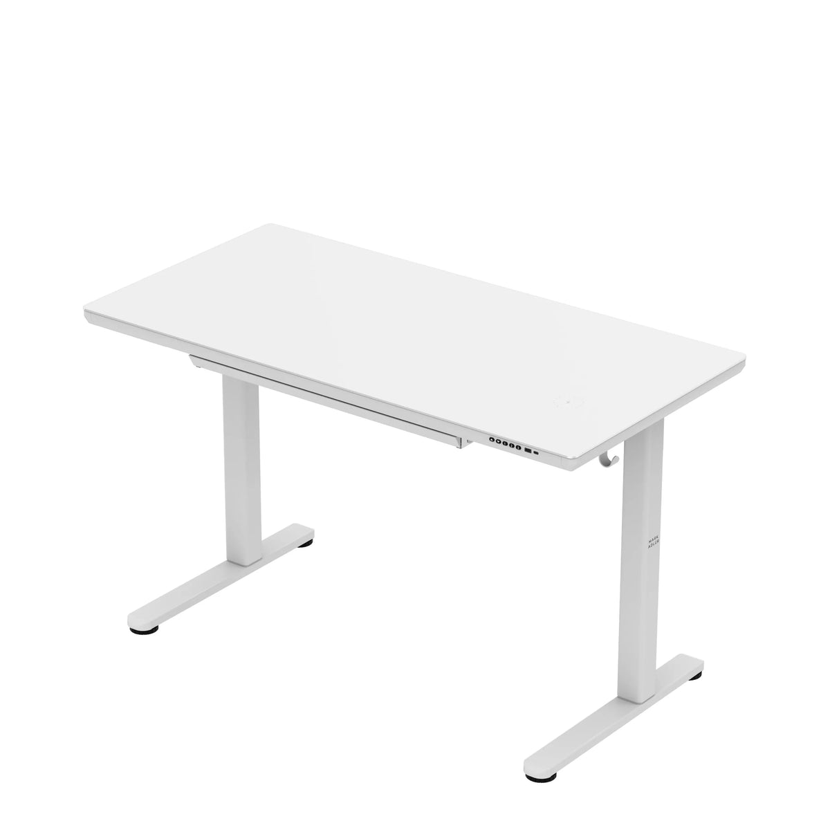 Mark Adler Leader 8.5 White electric desk with a glass top