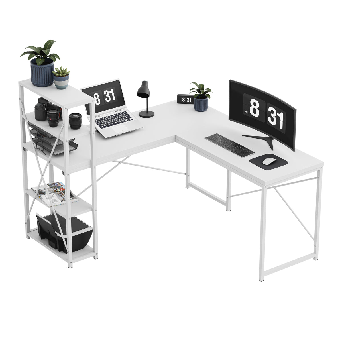 Mark Adler Leader 5.9 White 145 cm corner desk with shelves