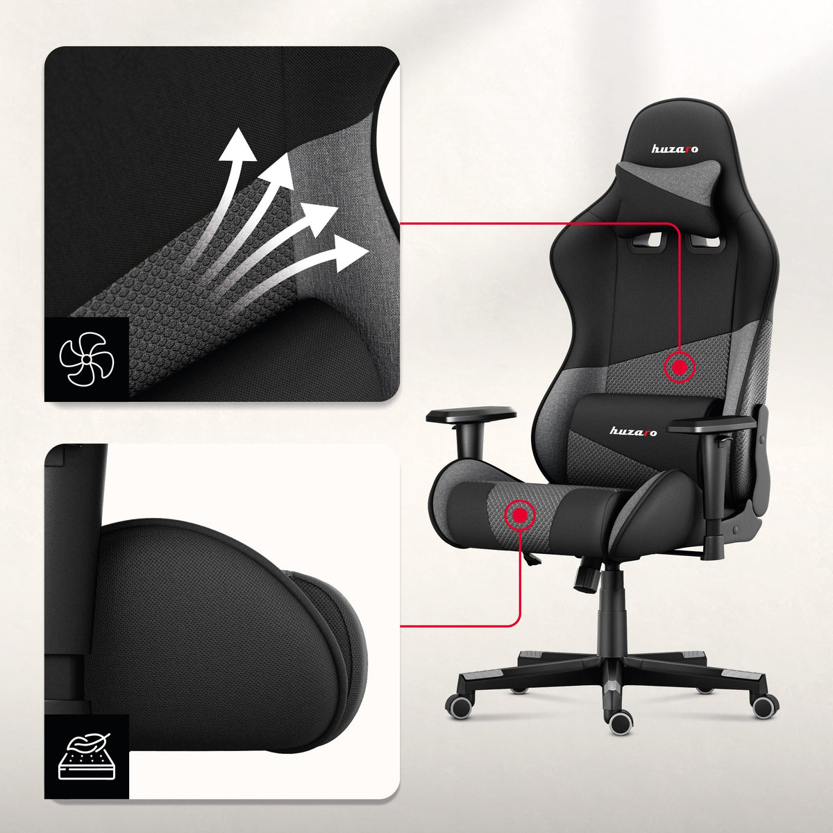 Fabric gaming chairs featuring AIR technology.