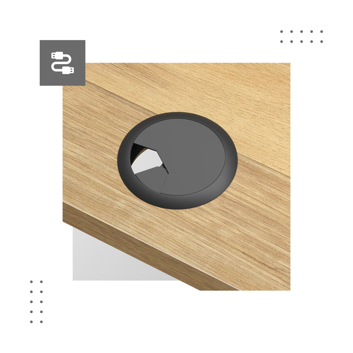 Cable entry points on both sides of the worktop