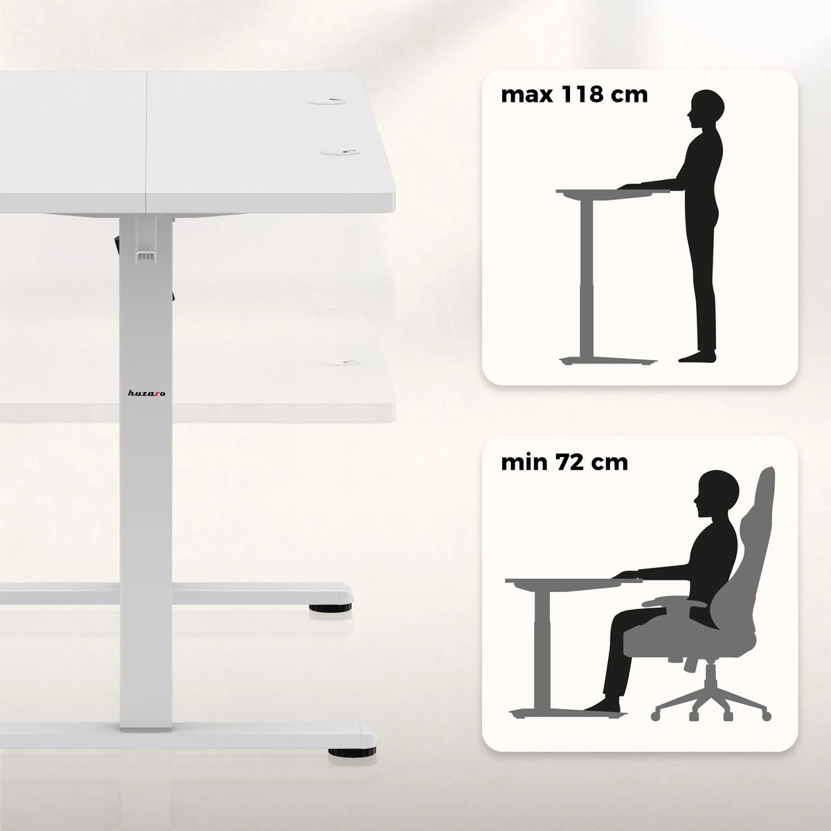 Electric desk height adjustment: 72–118 cm