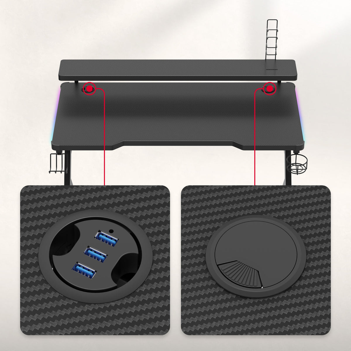 USB hub and cable sockets