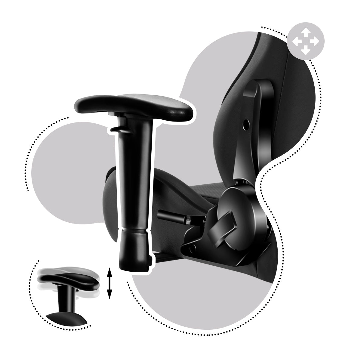 Adjustable, non-slip, soft armrests